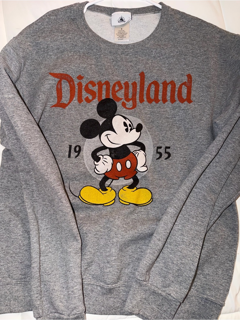 Disney Disneyland Gray Sweatshirt with Mickey Graphic and Yellow Shoes